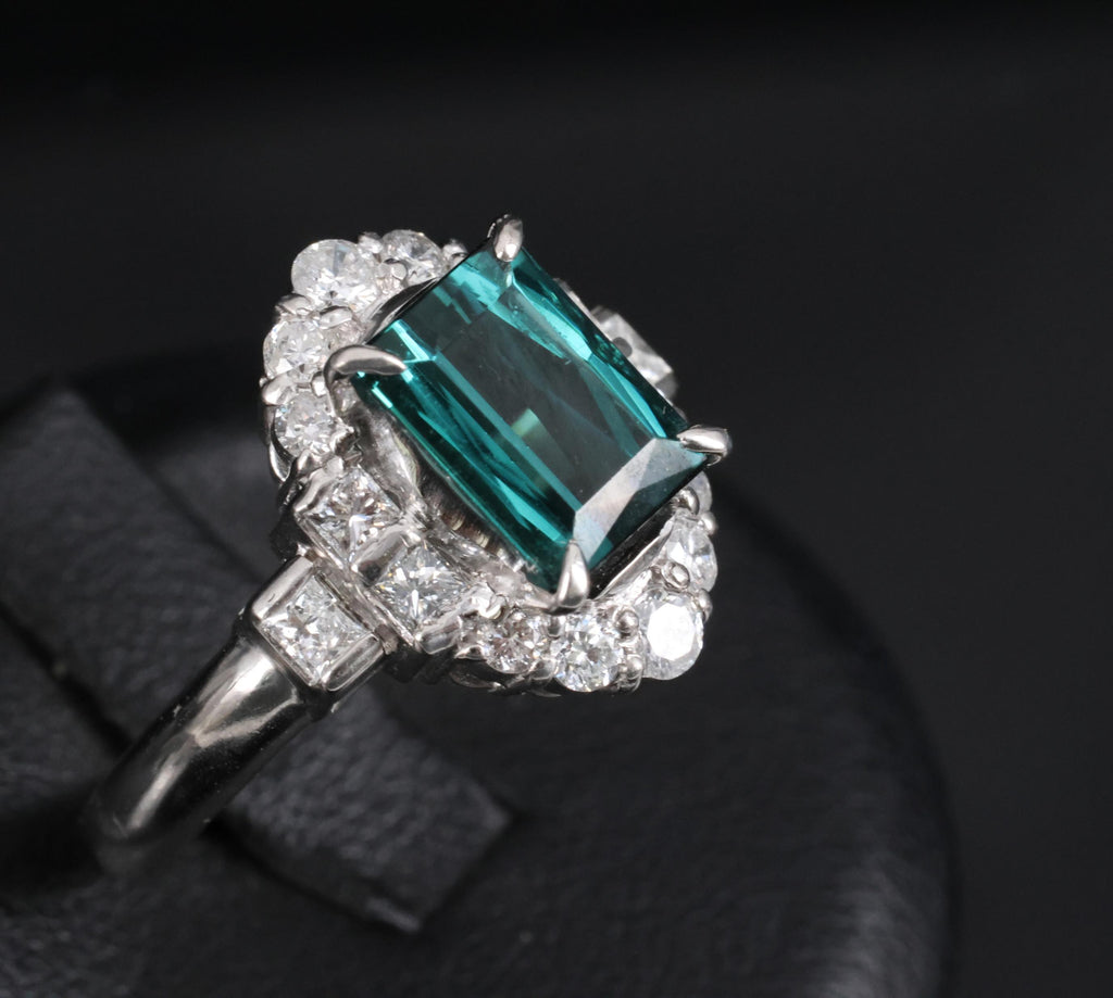 2.61ct Natural Indicolite Tourmaline & 0.77ct Diamond Platinum Ring, Size 7.75