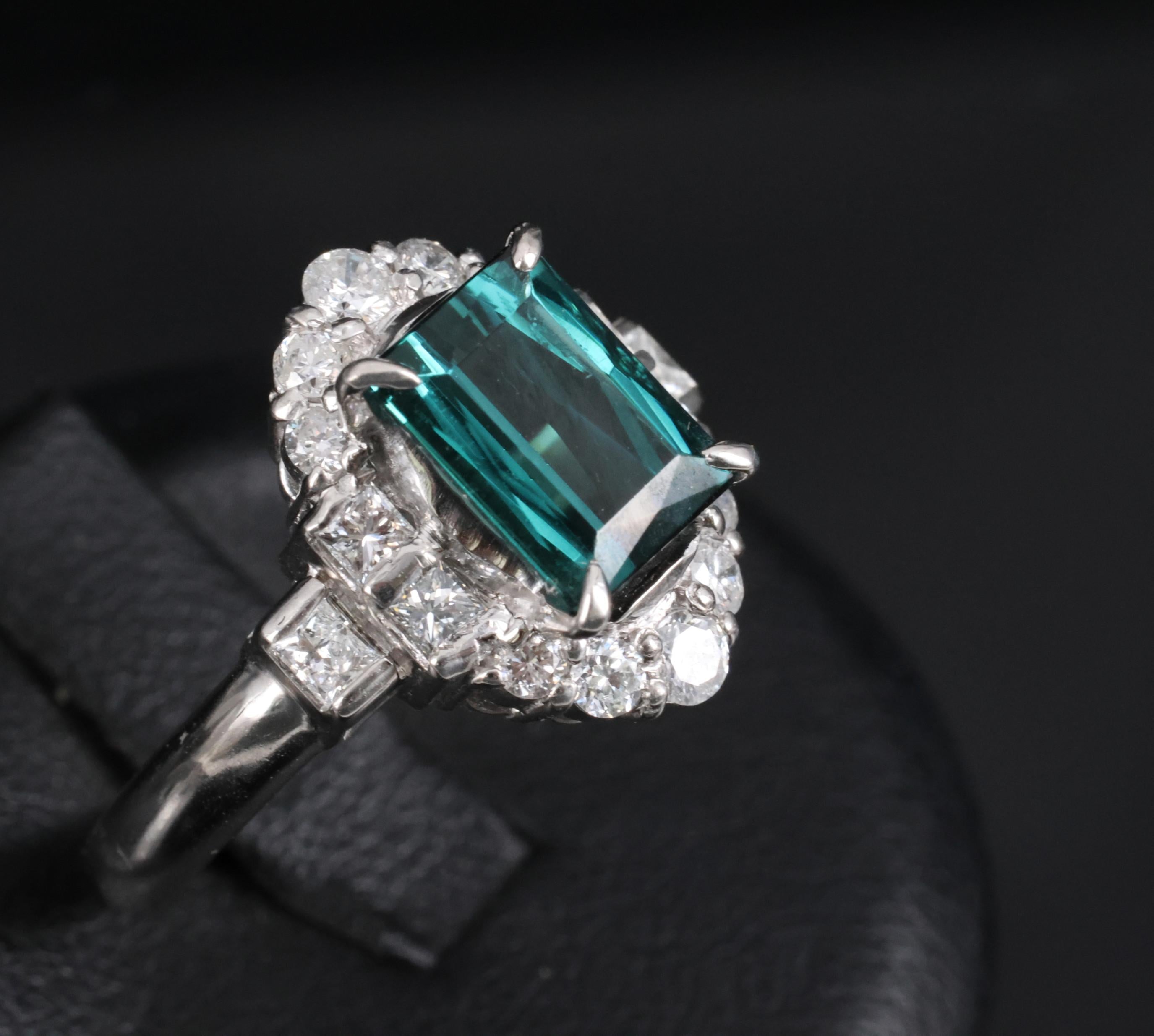 2.61ct Natural Indicolite Tourmaline & 0.77ct Diamond Platinum Ring, Size 7.75