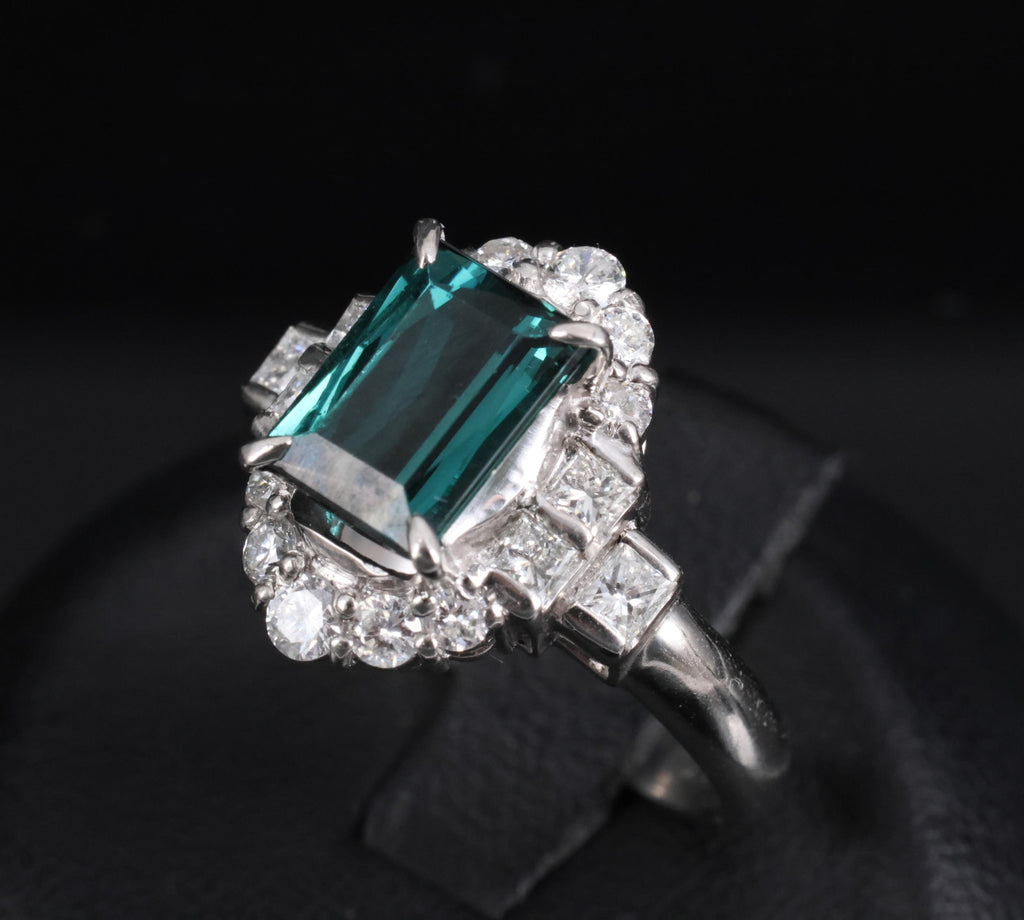 2.61ct Natural Indicolite Tourmaline & 0.77ct Diamond Platinum Ring, Size 7.75