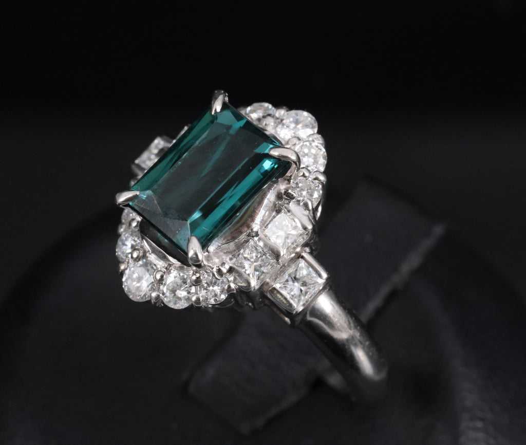2.61ct Natural Indicolite Tourmaline & 0.77ct Diamond Platinum Ring, Size 7.75