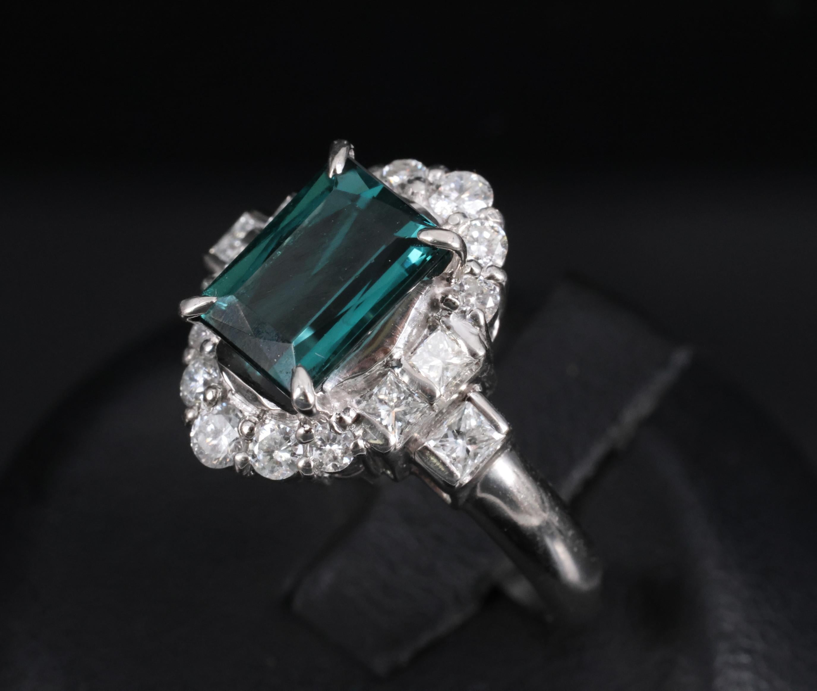 2.61ct Natural Indicolite Tourmaline & 0.77ct Diamond Platinum Ring, Size 7.75
