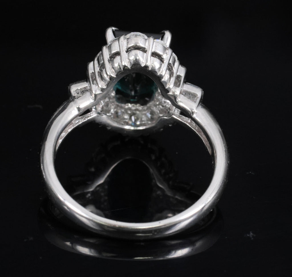 2.61ct Natural Indicolite Tourmaline & 0.77ct Diamond Platinum Ring, Size 7.75
