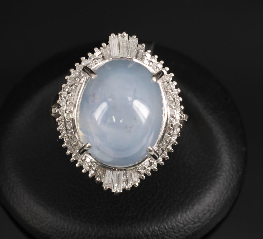 Rare 22.72ct Natural Blue Star Sapphire & 0.74ct Diamond Platinum Ring Size 6.25