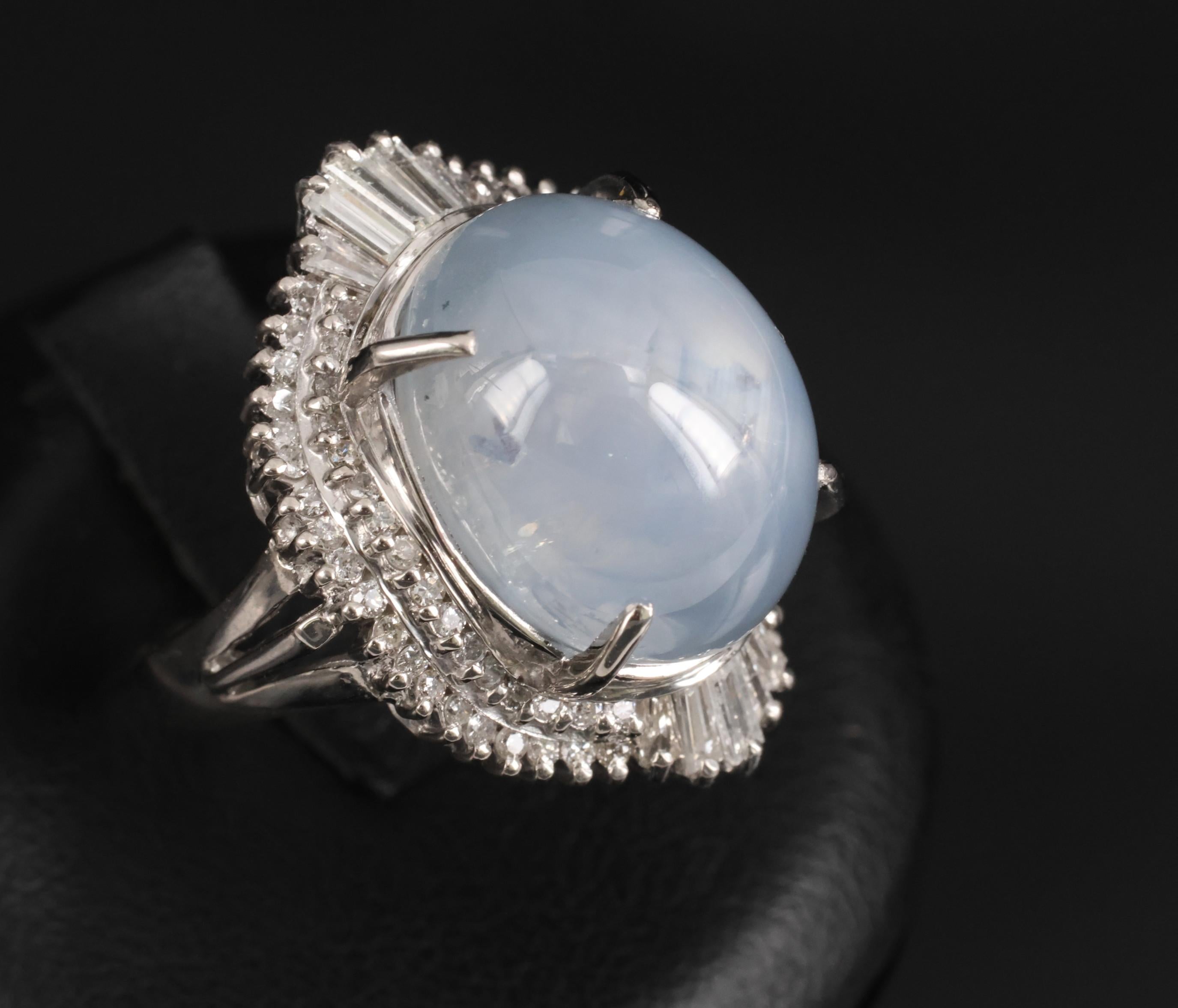 Rare 22.72ct Natural Blue Star Sapphire & 0.74ct Diamond Platinum Ring Size 6.25