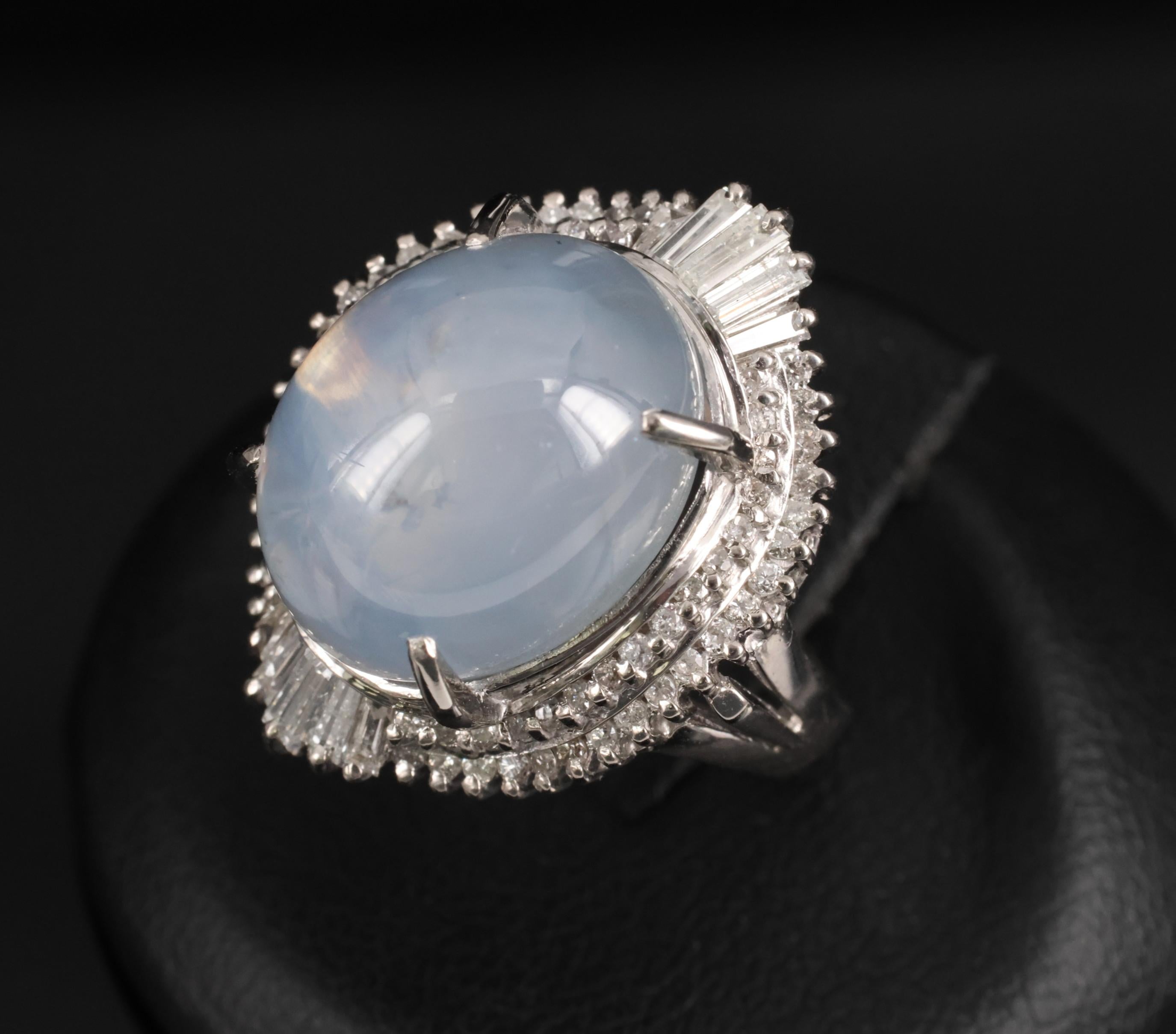 Rare 22.72ct Natural Blue Star Sapphire & 0.74ct Diamond Platinum Ring Size 6.25