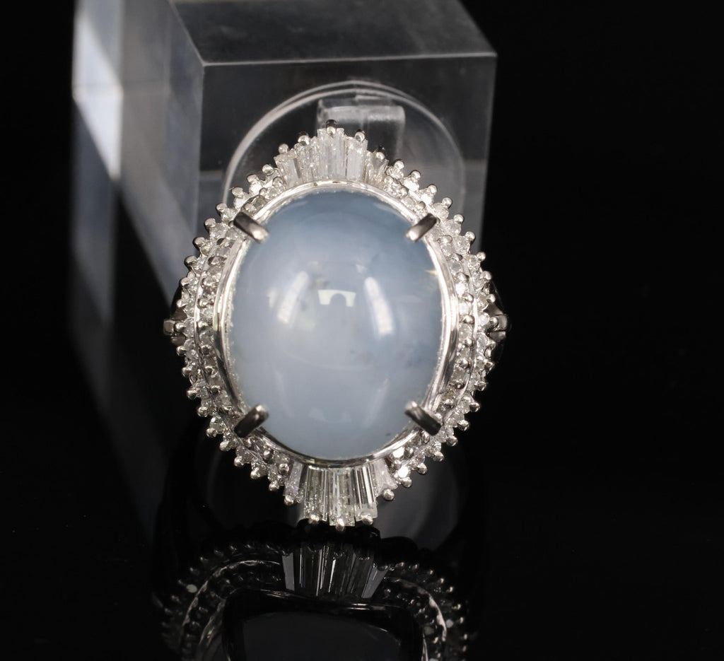 Rare 22.72ct Natural Blue Star Sapphire & 0.74ct Diamond Platinum Ring Size 6.25