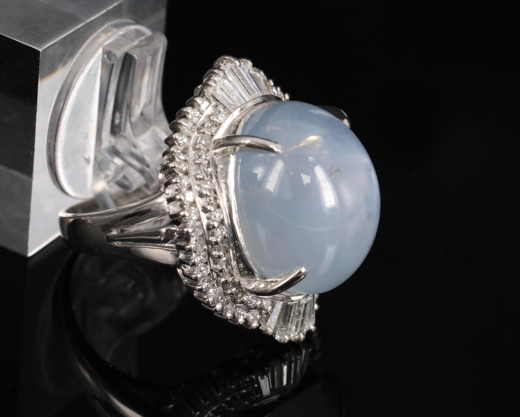 Rare 22.72ct Natural Blue Star Sapphire & 0.74ct Diamond Platinum Ring Size 6.25
