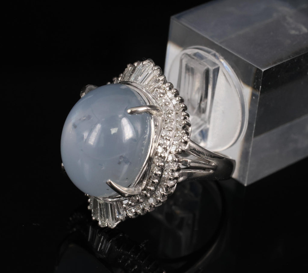 Rare 22.72ct Natural Blue Star Sapphire & 0.74ct Diamond Platinum Ring Size 6.25