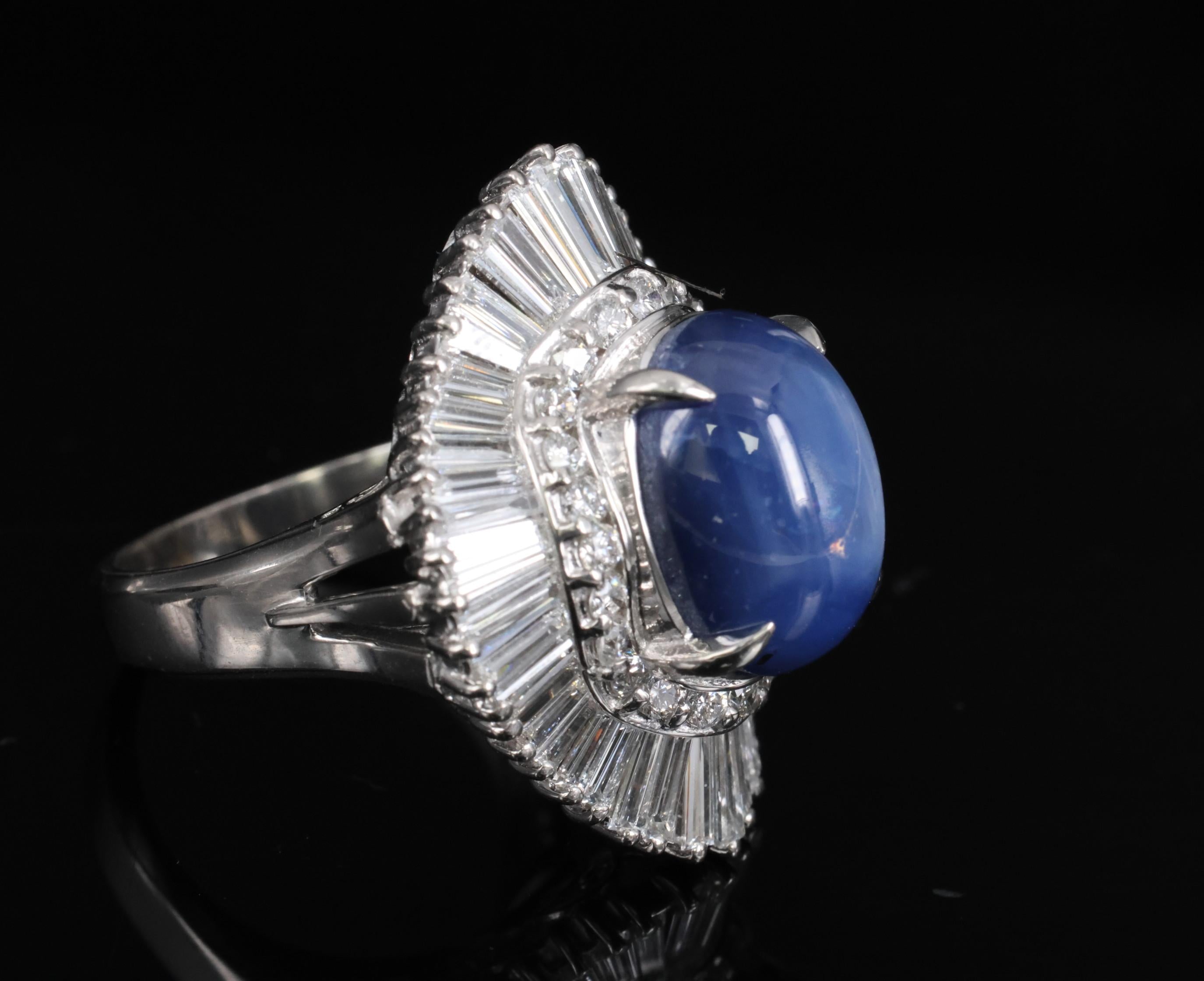 12.05ct Natural Blue Star Sapphire & 2.41ct Diamond Halo Platinum Ring, Size 5.5