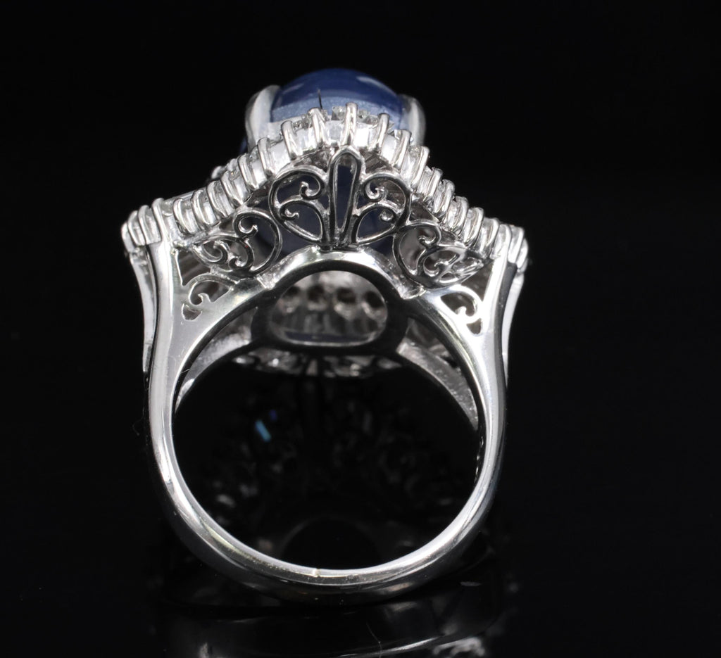12.05ct Natural Blue Star Sapphire & 2.41ct Diamond Halo Platinum Ring, Size 5.5