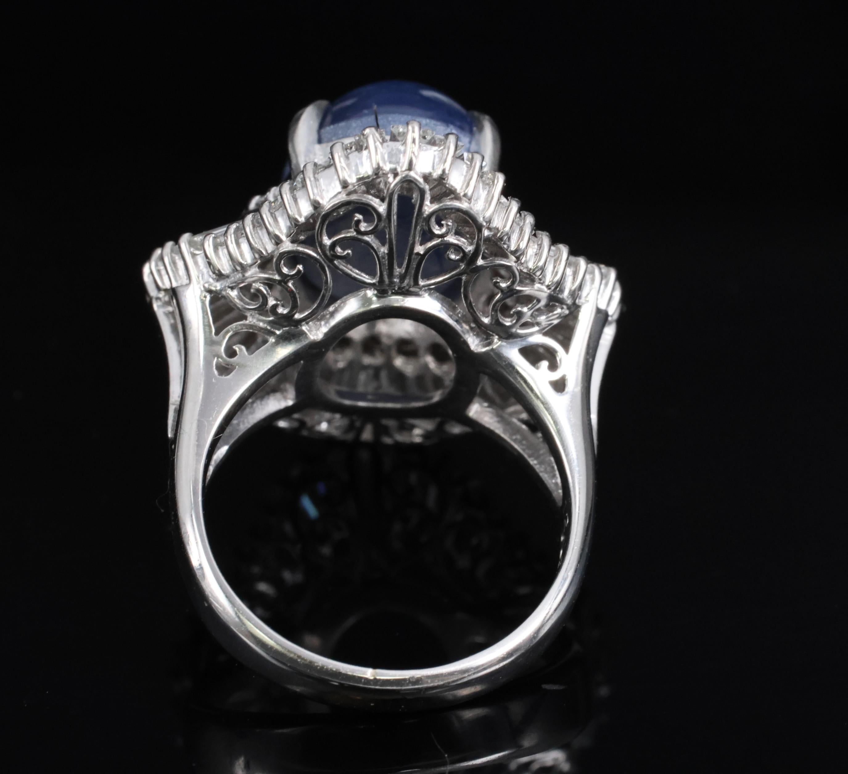 12.05ct Natural Blue Star Sapphire & 2.41ct Diamond Halo Platinum Ring, Size 5.5
