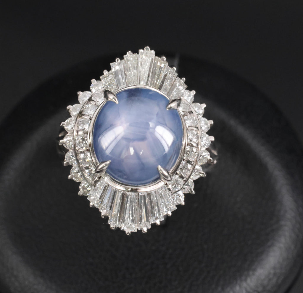 7.62ct Natural Untreated Star Sapphire & 1.48ct Diamond Platinum Ring, Size 5.5