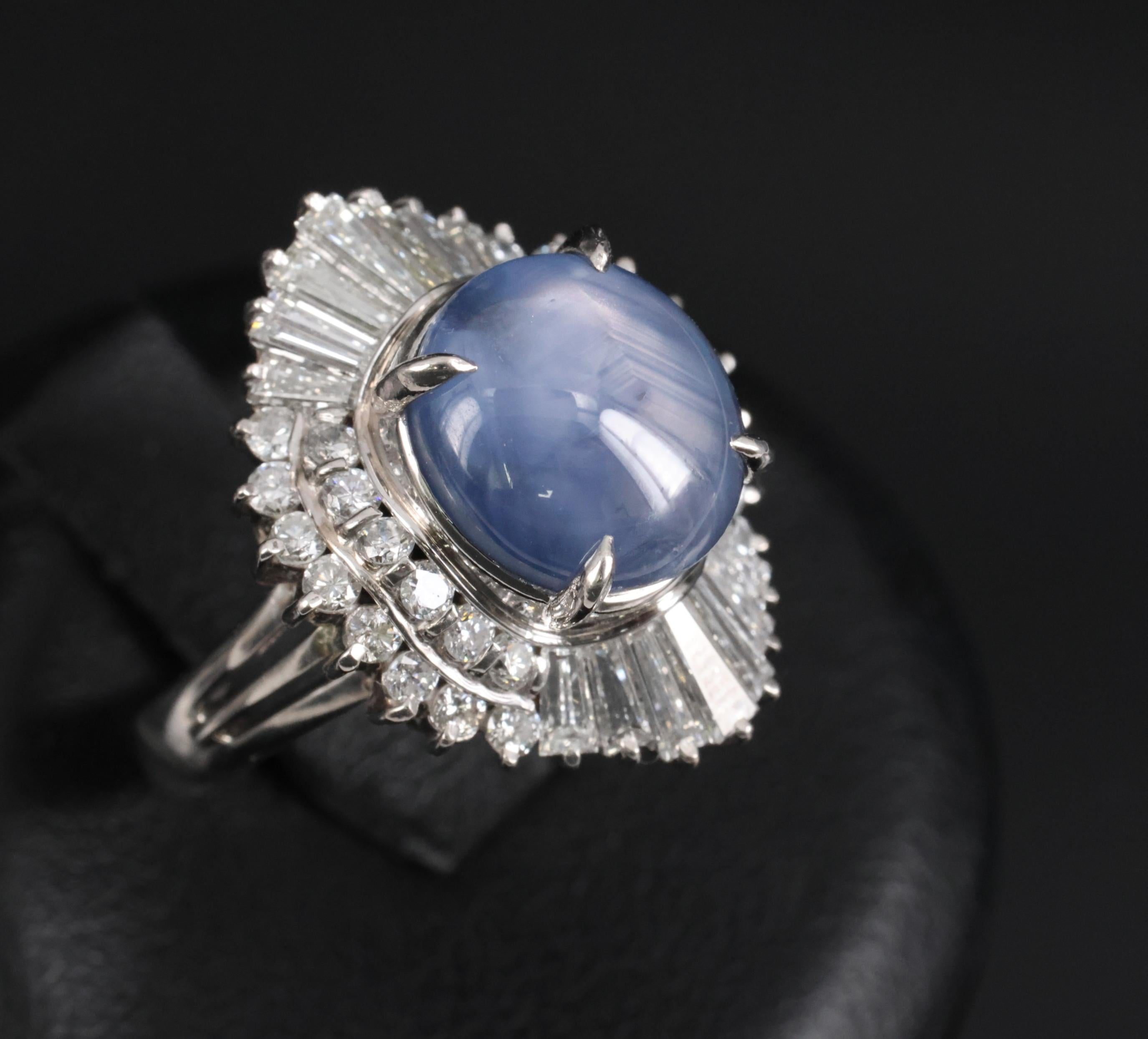 7.62ct Natural Untreated Star Sapphire & 1.48ct Diamond Platinum Ring, Size 5.5