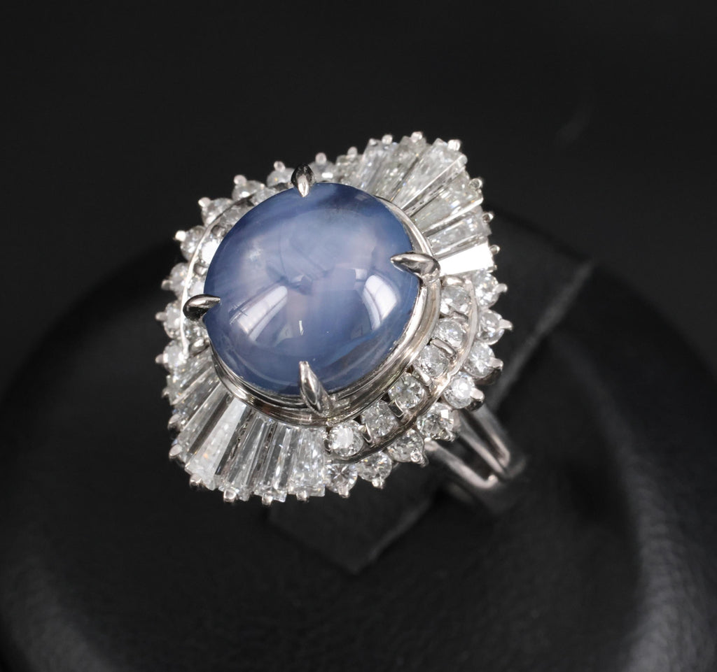 7.62ct Natural Untreated Star Sapphire & 1.48ct Diamond Platinum Ring, Size 5.5