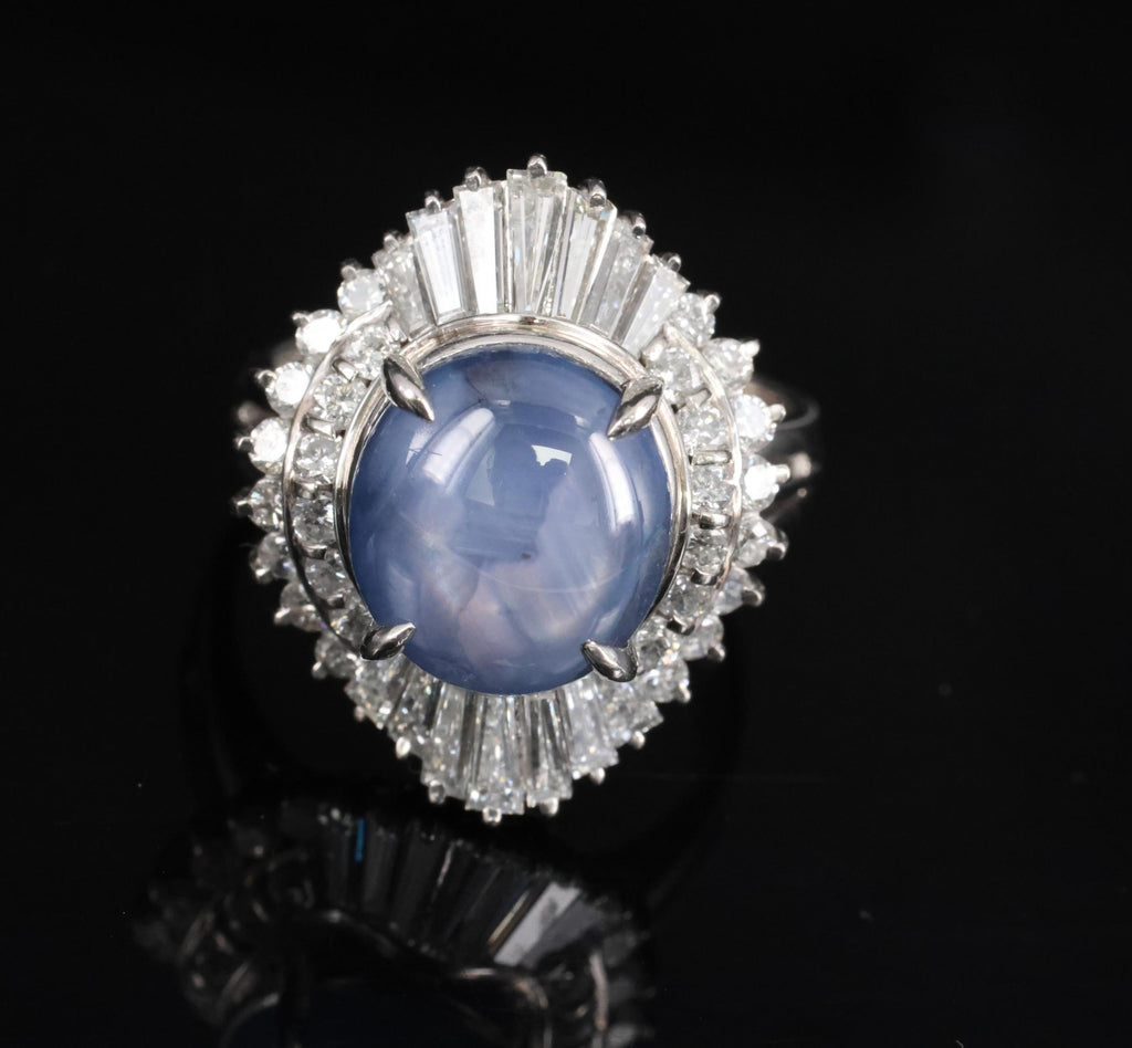 7.62ct Natural Untreated Star Sapphire & 1.48ct Diamond Platinum Ring, Size 5.5