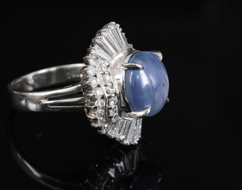 7.62ct Natural Untreated Star Sapphire & 1.48ct Diamond Platinum Ring, Size 5.5