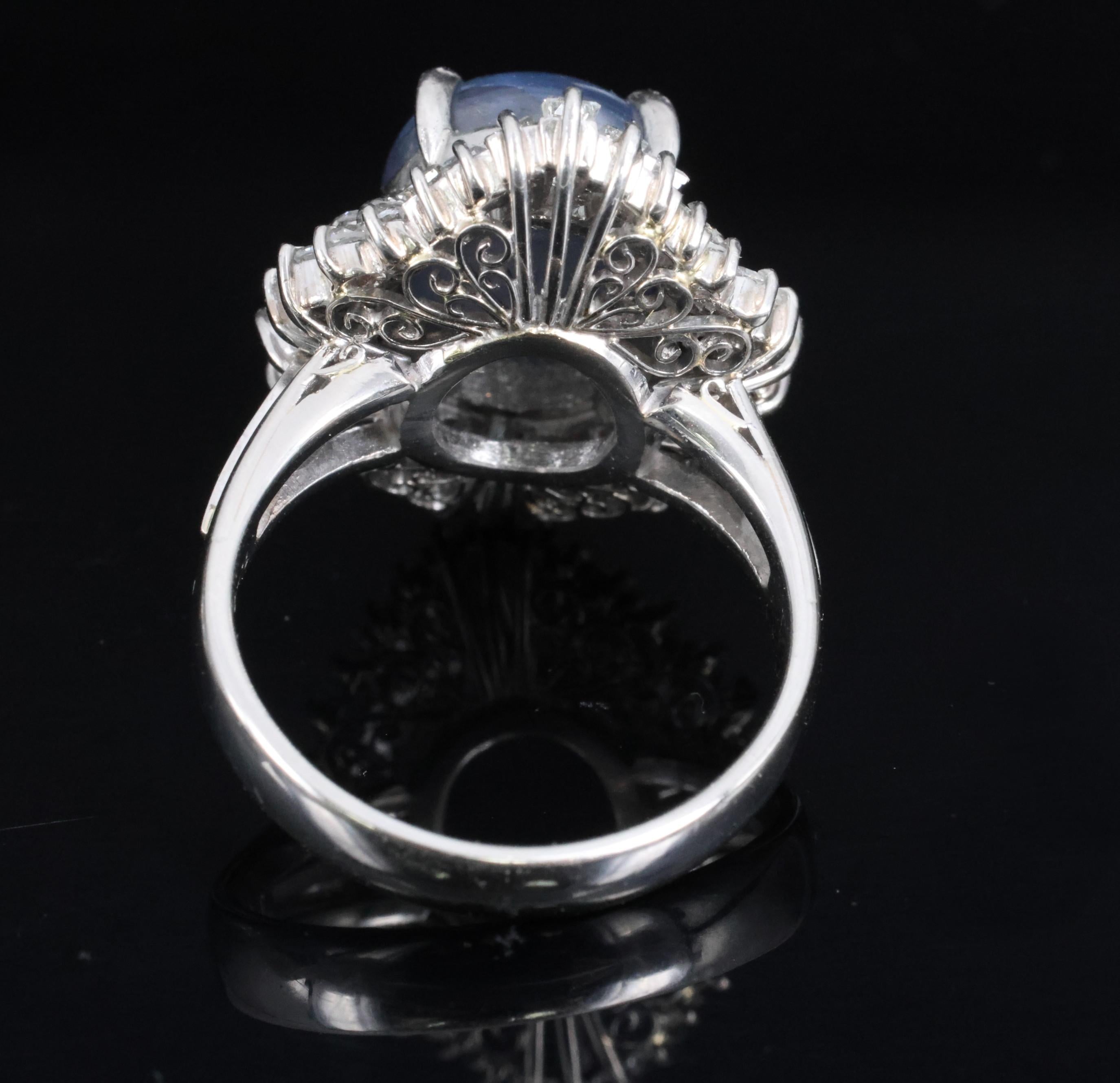 7.62ct Natural Untreated Star Sapphire & 1.48ct Diamond Platinum Ring, Size 5.5