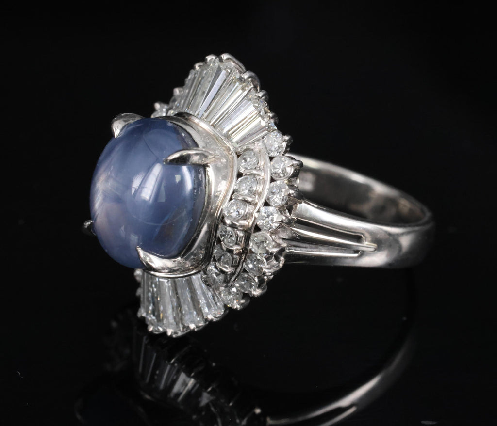 7.62ct Natural Untreated Star Sapphire & 1.48ct Diamond Platinum Ring, Size 5.5