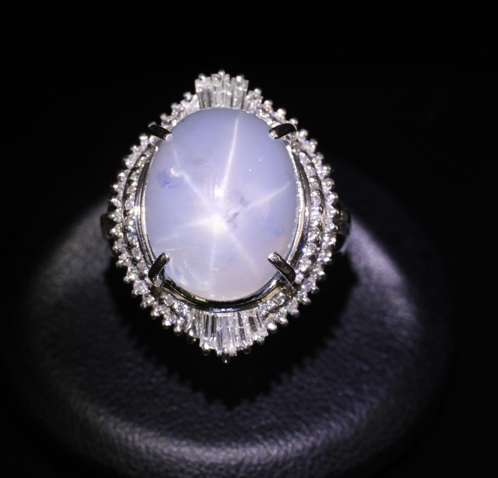 Rare 22.72ct Natural Blue Star Sapphire & 0.74ct Diamond Platinum Ring Size 6.25