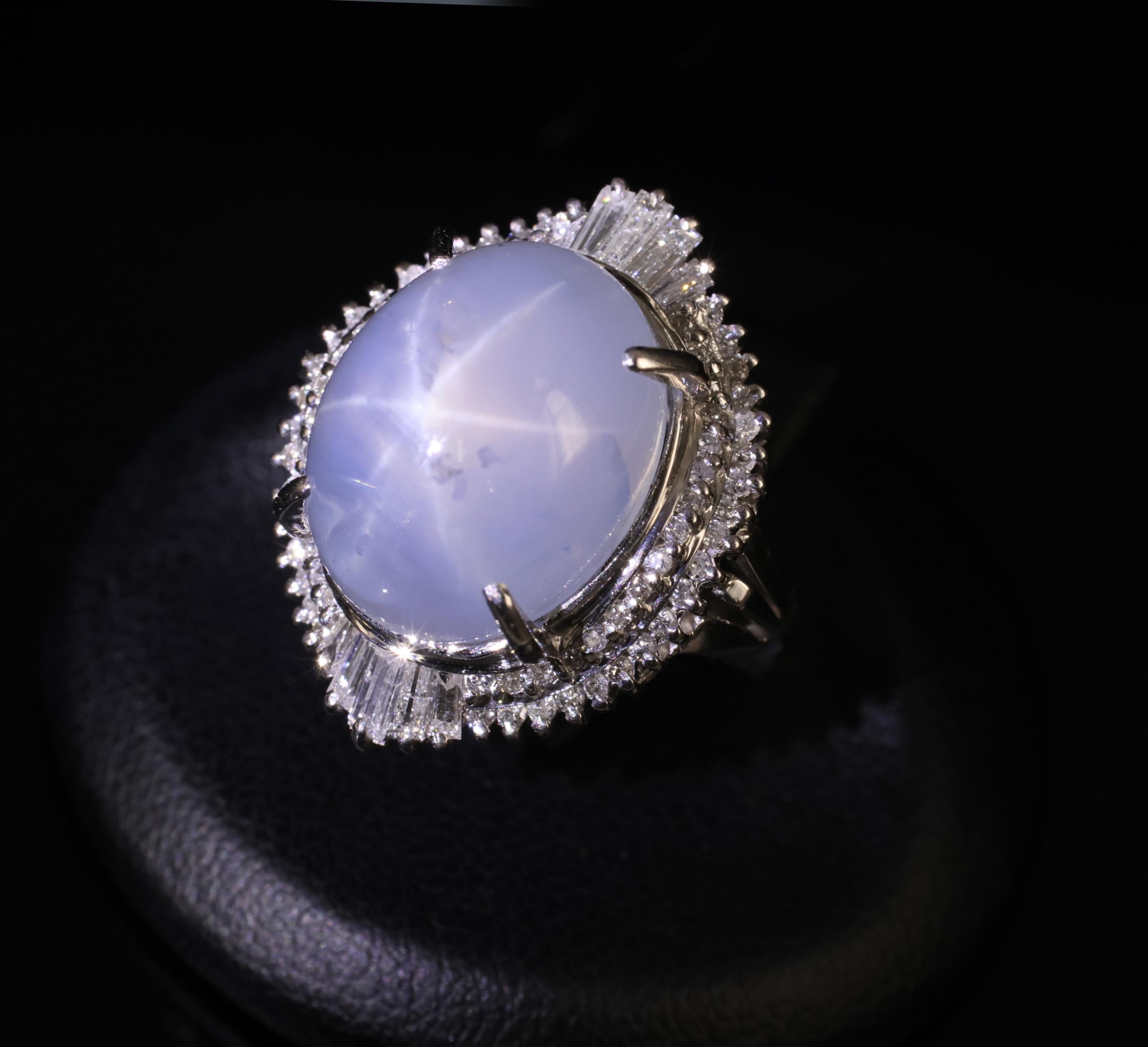Rare 22.72ct Natural Blue Star Sapphire & 0.74ct Diamond Platinum Ring Size 6.25