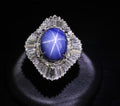 12.05ct Natural Blue Star Sapphire & 2.41ct Diamond Halo Platinum Ring, Size 5.5