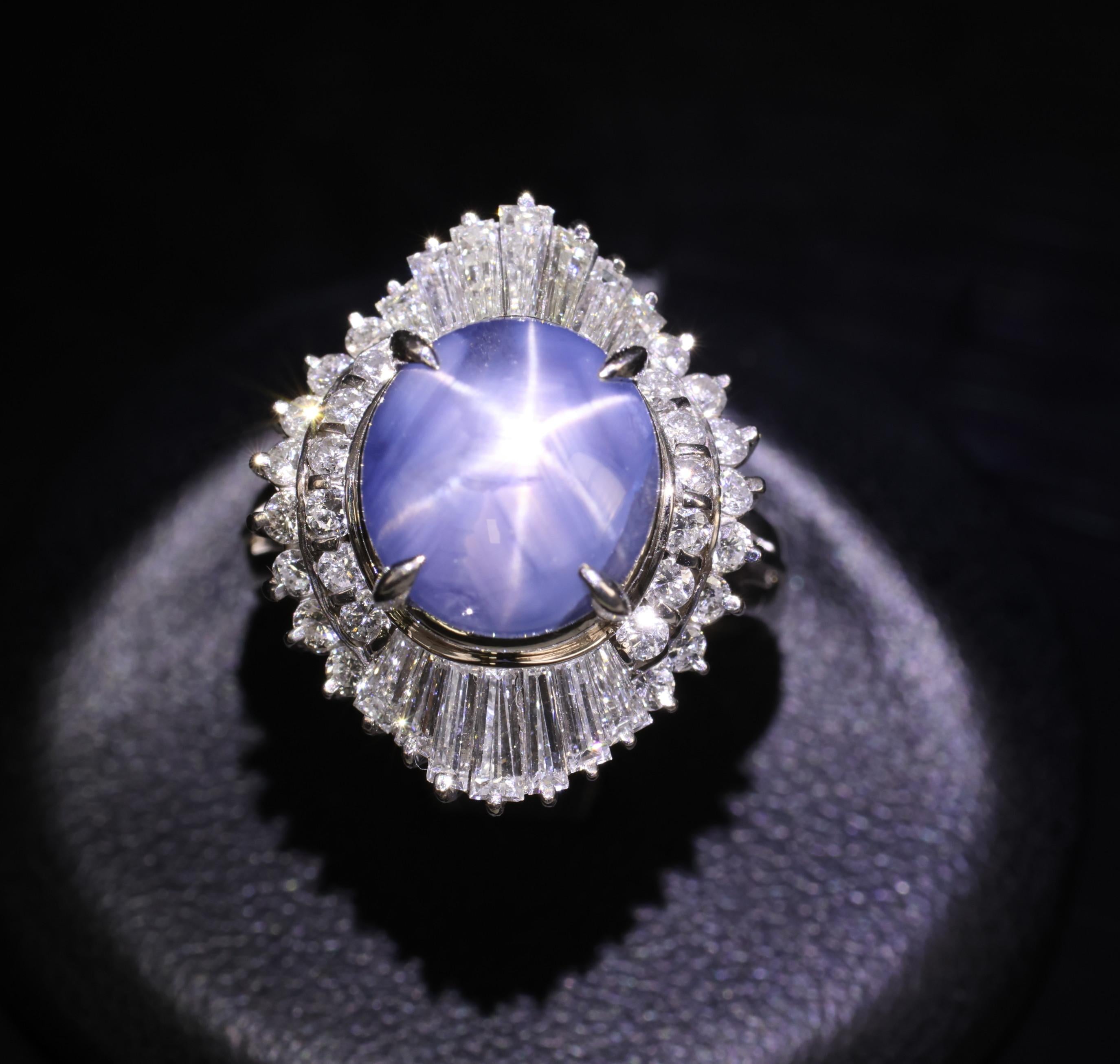 7.62ct Natural Untreated Star Sapphire & 1.48ct Diamond Platinum Ring, Size 5.5