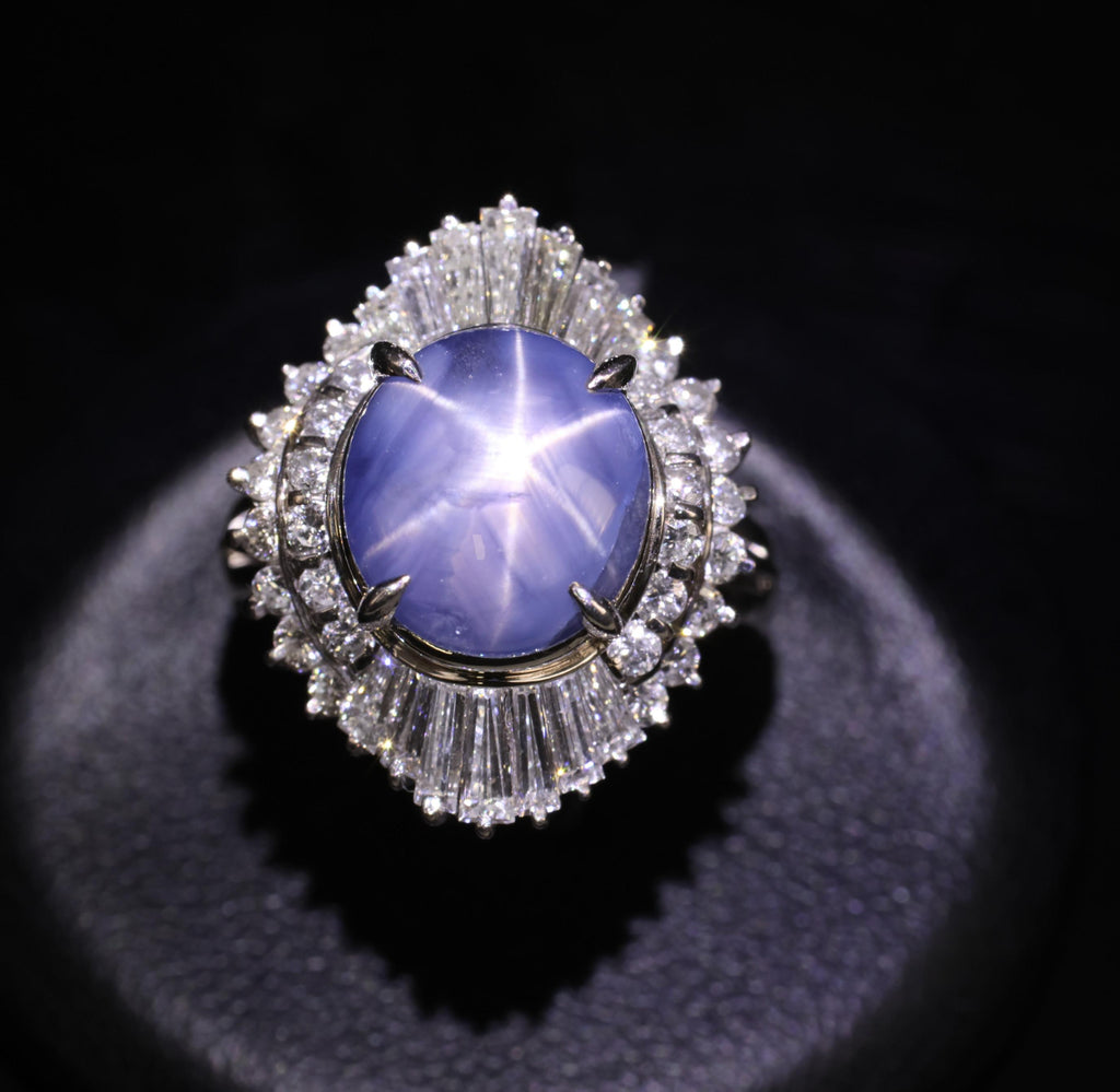 7.62ct Natural Untreated Star Sapphire & 1.48ct Diamond Platinum Ring, Size 5.5