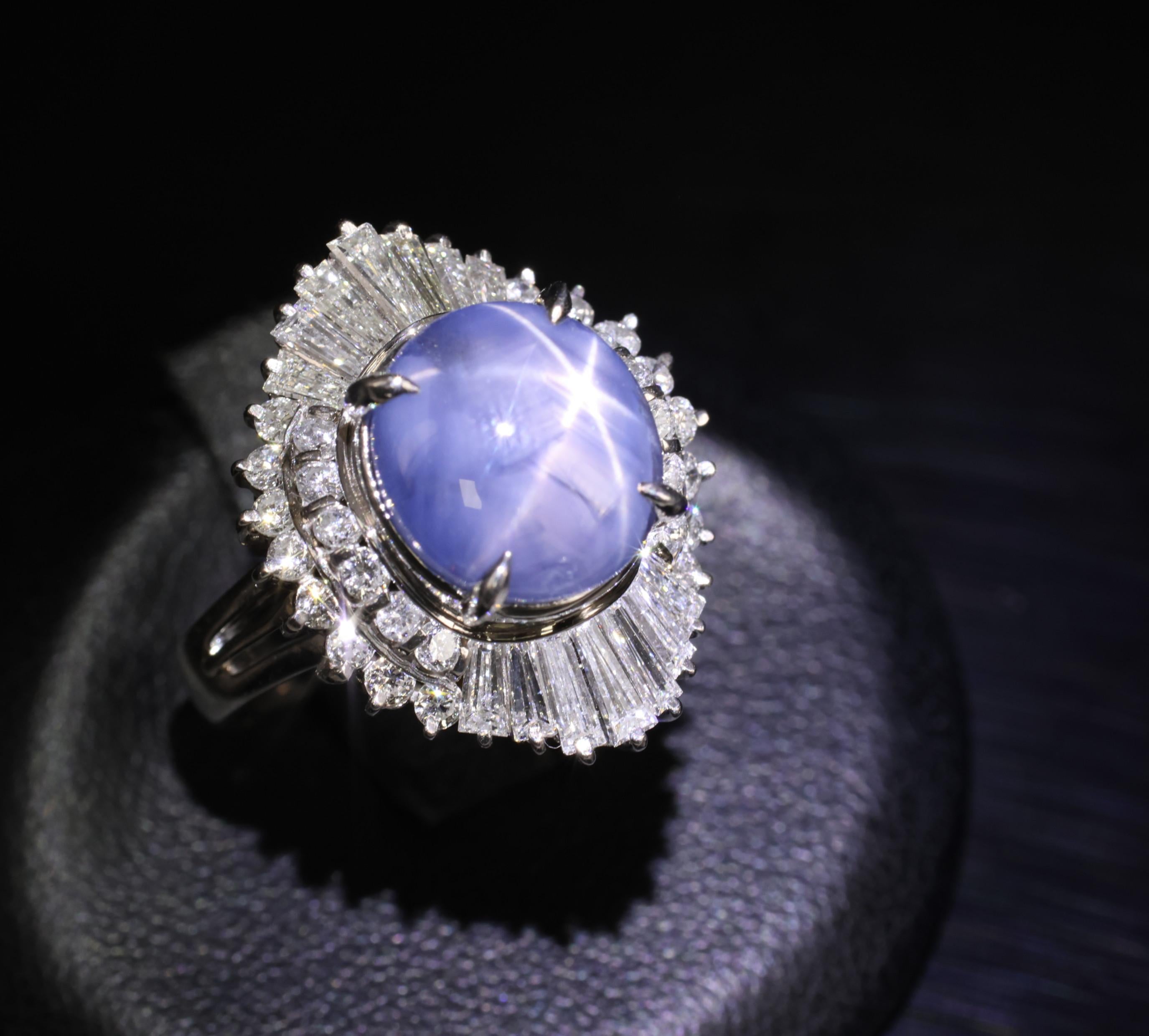 7.62ct Natural Untreated Star Sapphire & 1.48ct Diamond Platinum Ring, Size 5.5