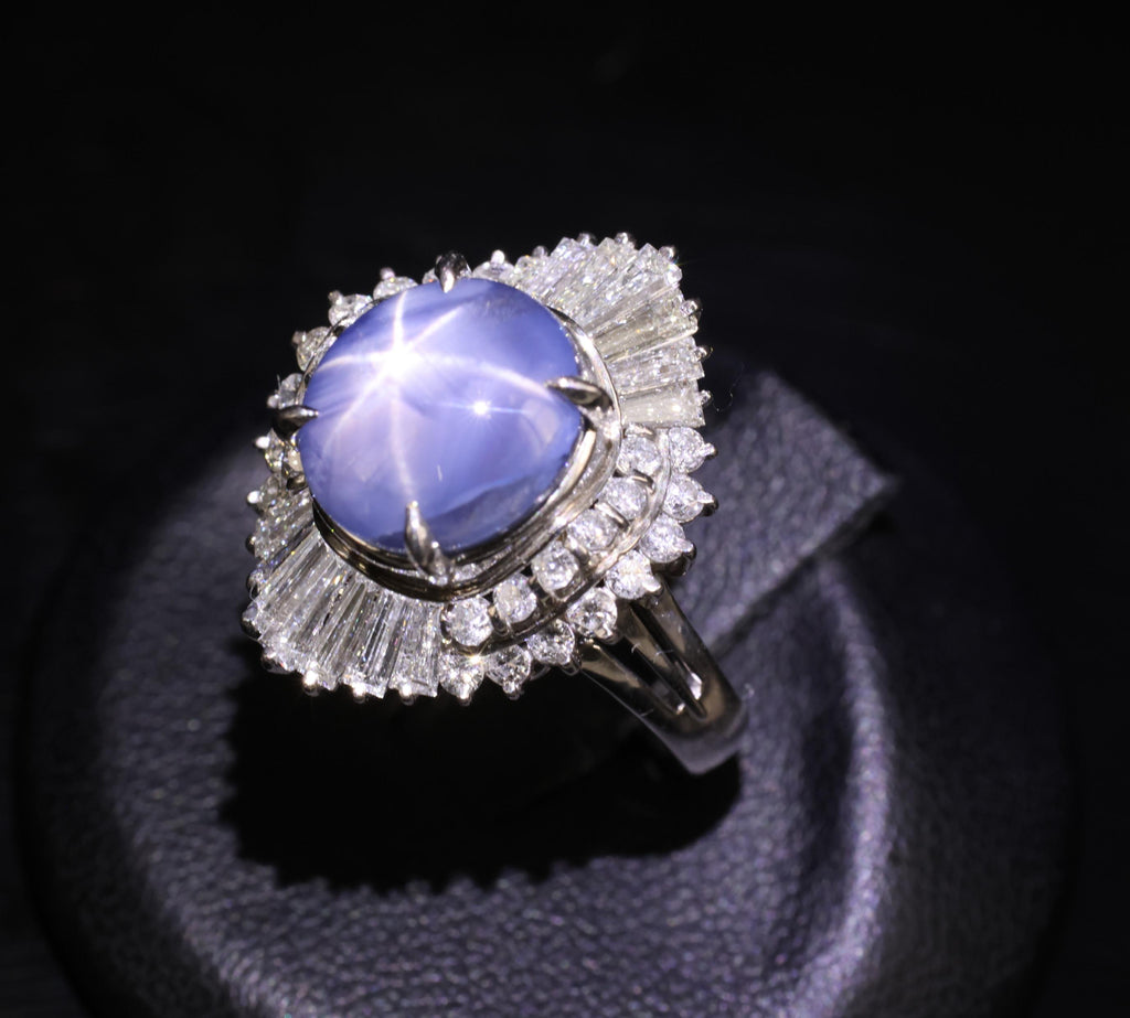 7.62ct Natural Untreated Star Sapphire & 1.48ct Diamond Platinum Ring, Size 5.5