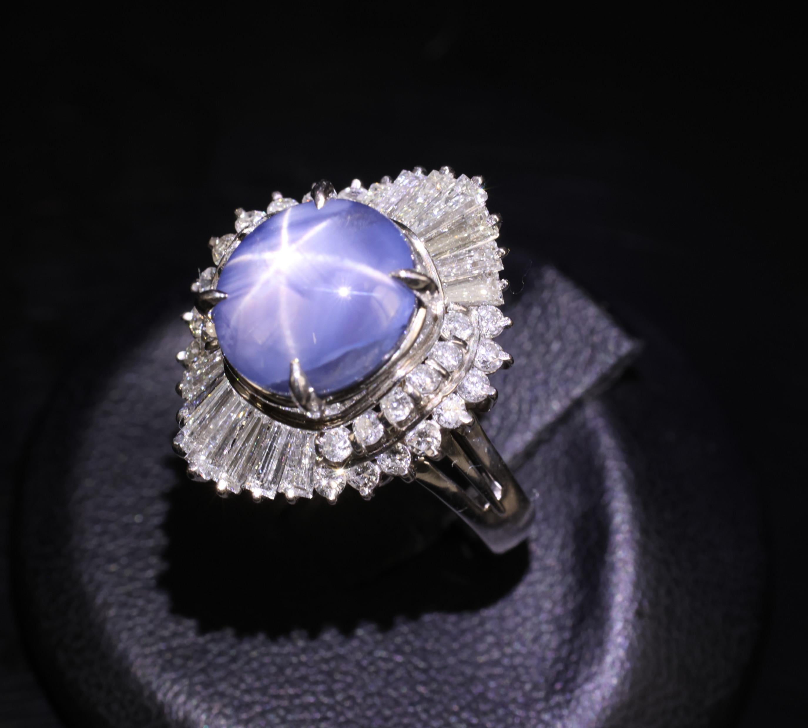 7.62ct Natural Untreated Star Sapphire & 1.48ct Diamond Platinum Ring, Size 5.5