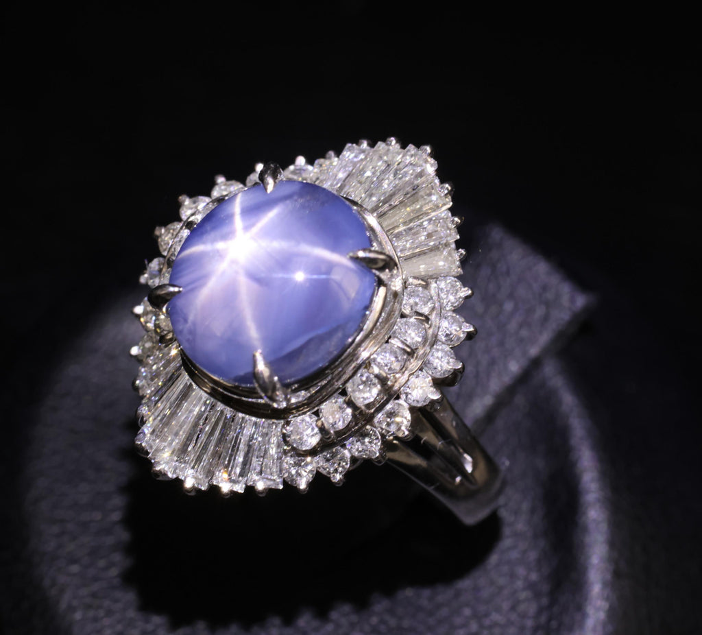 7.62ct Natural Untreated Star Sapphire & 1.48ct Diamond Platinum Ring, Size 5.5