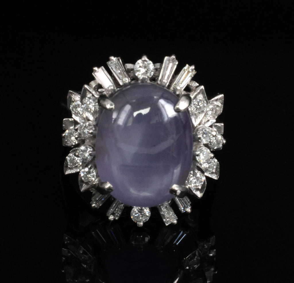 14.35ct Natural Purple Star Sapphire & 0.66ct Diamond Platinum Ring, Size 5.25