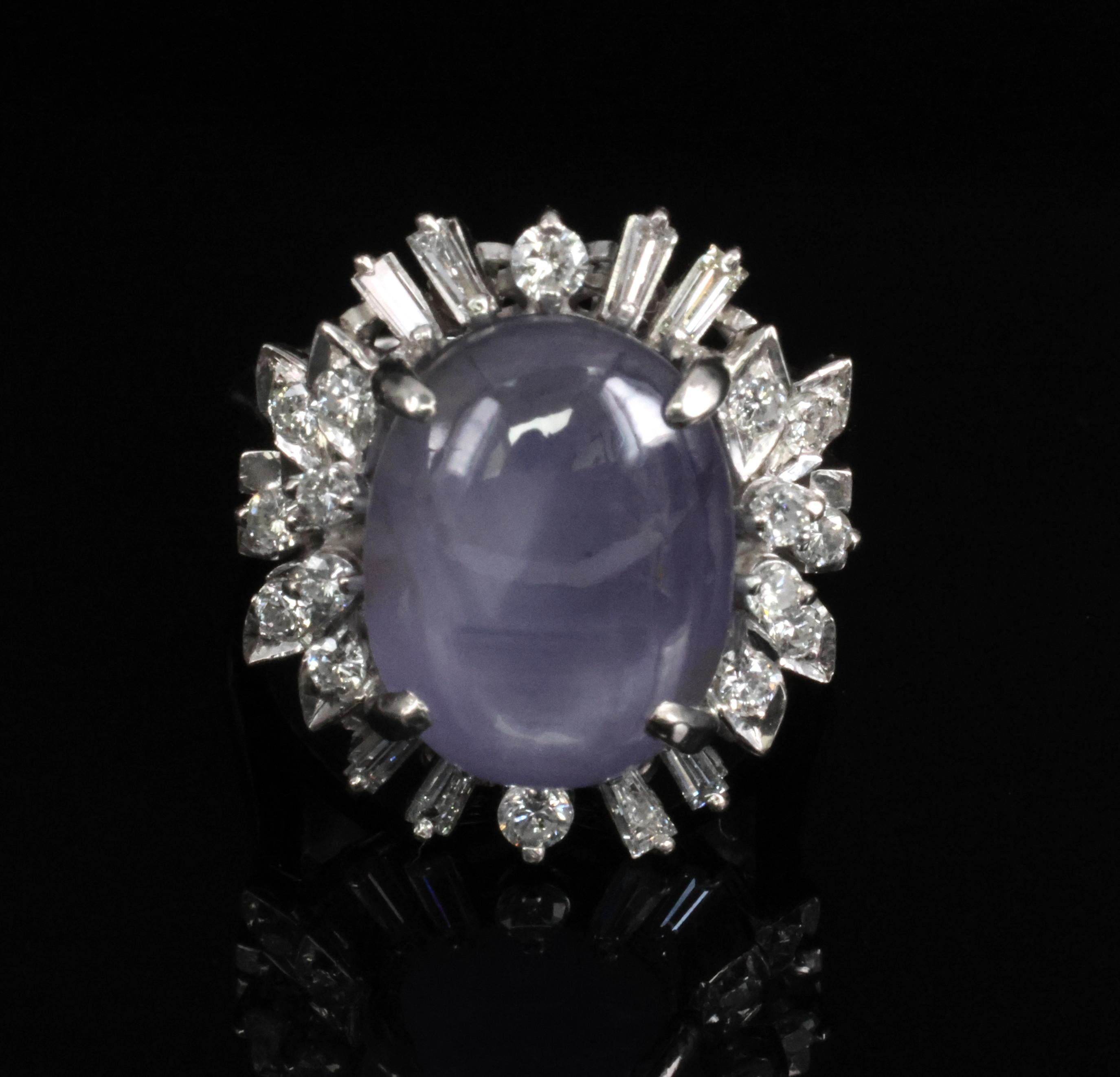 14.35ct Natural Purple Star Sapphire & 0.66ct Diamond Platinum Ring, Size 5.25