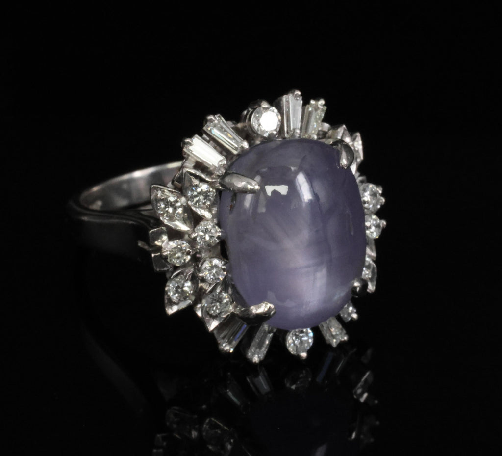 14.35ct Natural Purple Star Sapphire & 0.66ct Diamond Platinum Ring, Size 5.25