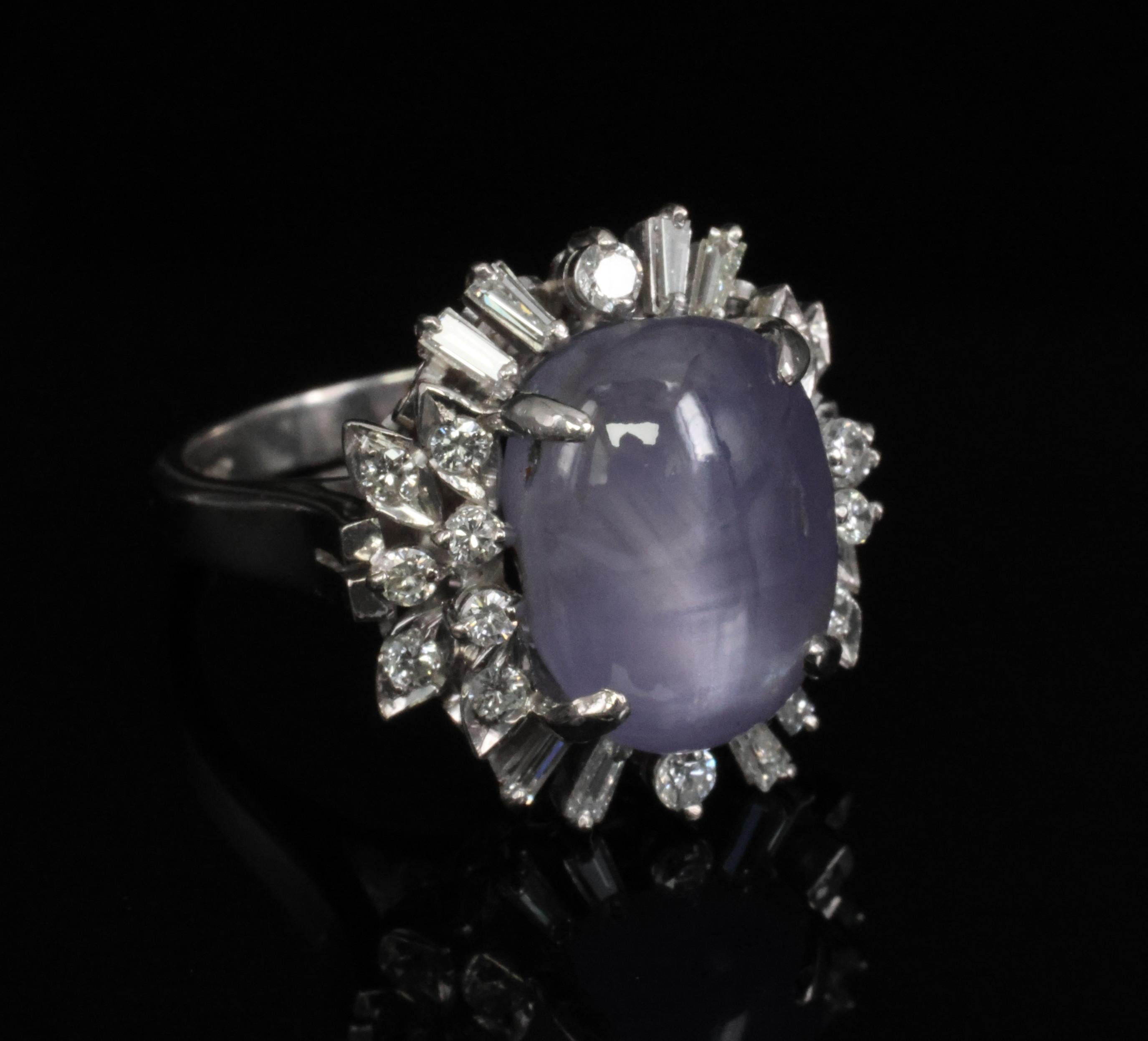 14.35ct Natural Purple Star Sapphire & 0.66ct Diamond Platinum Ring, Size 5.25