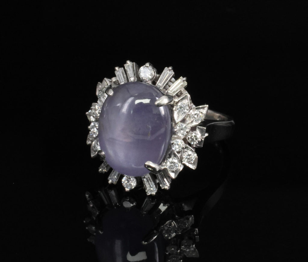 14.35ct Natural Purple Star Sapphire & 0.66ct Diamond Platinum Ring, Size 5.25