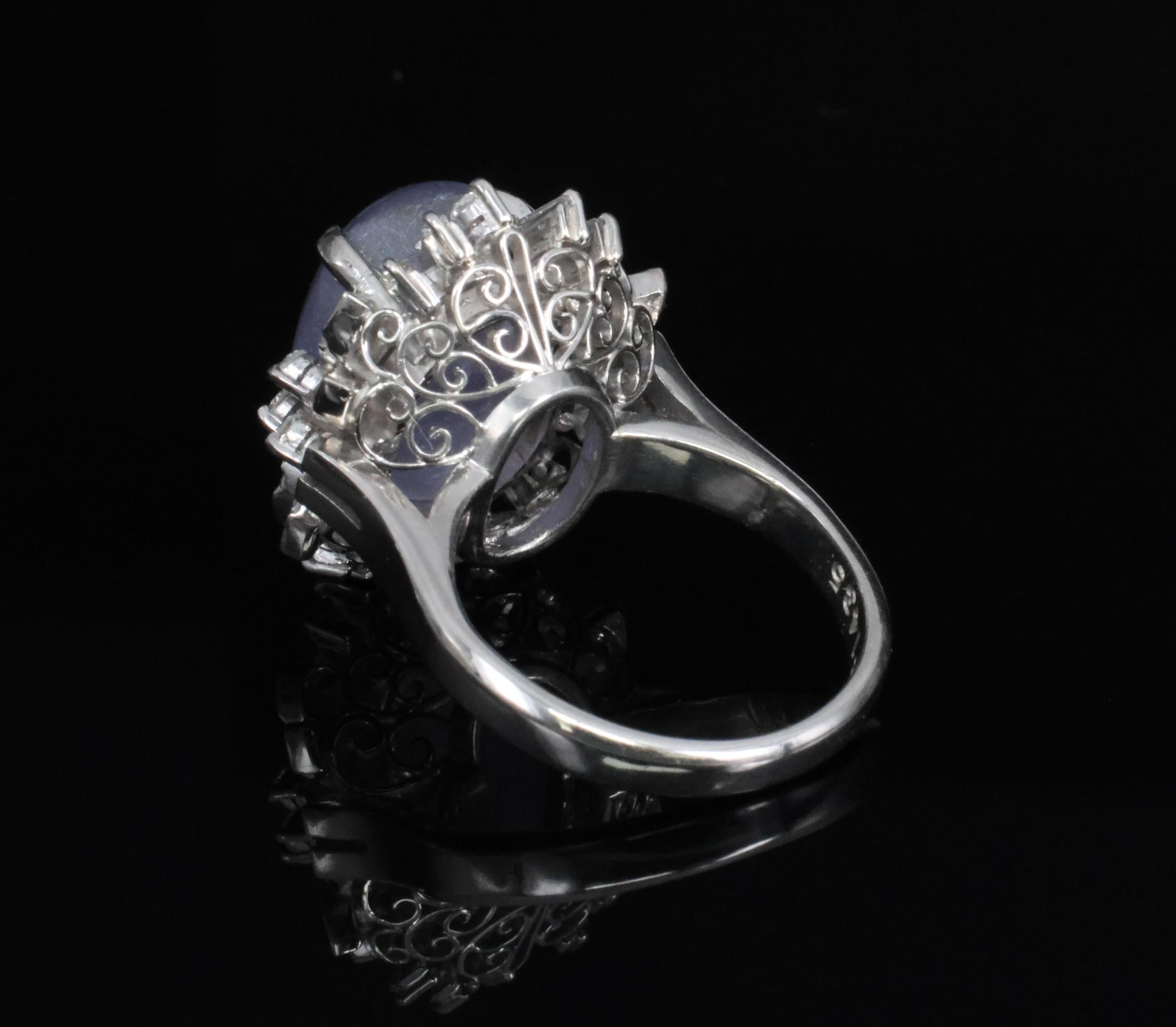 14.35ct Natural Purple Star Sapphire & 0.66ct Diamond Platinum Ring, Size 5.25