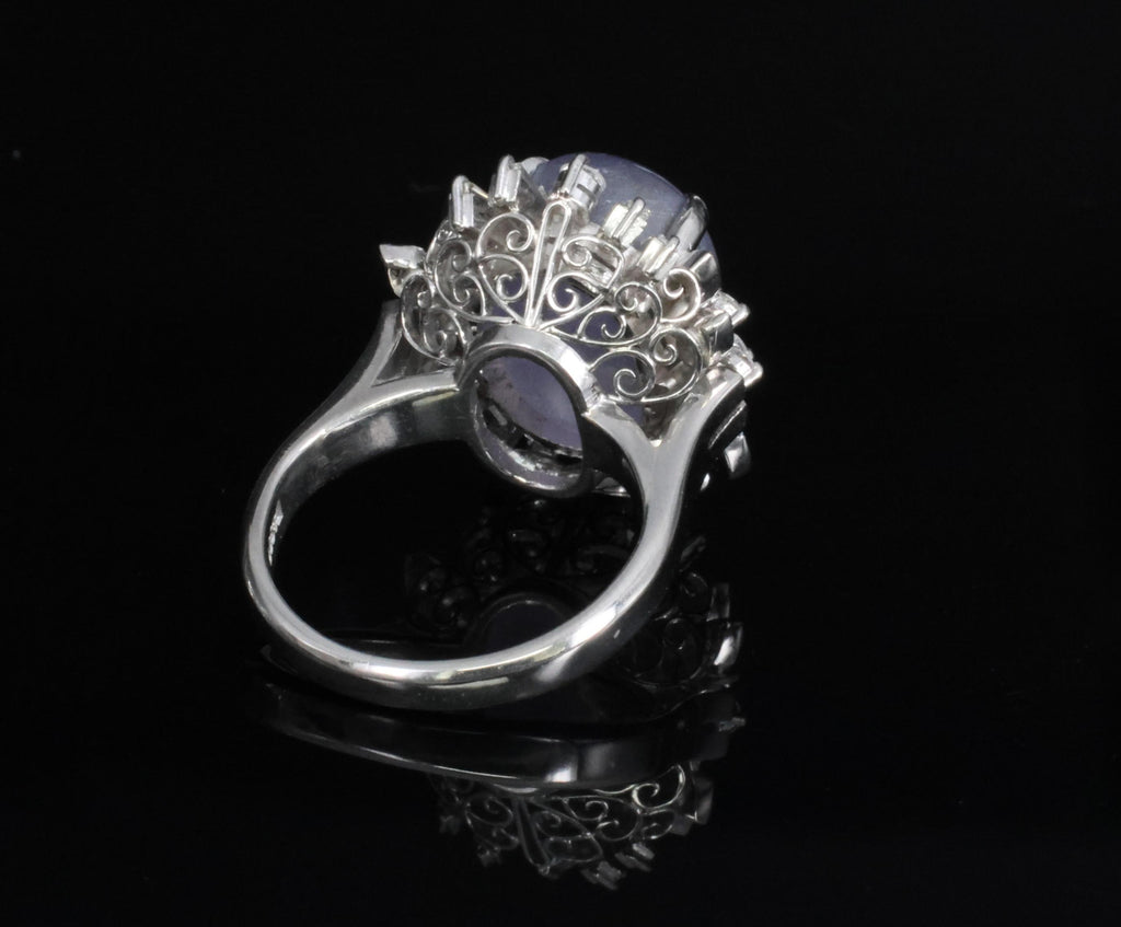 14.35ct Natural Purple Star Sapphire & 0.66ct Diamond Platinum Ring, Size 5.25