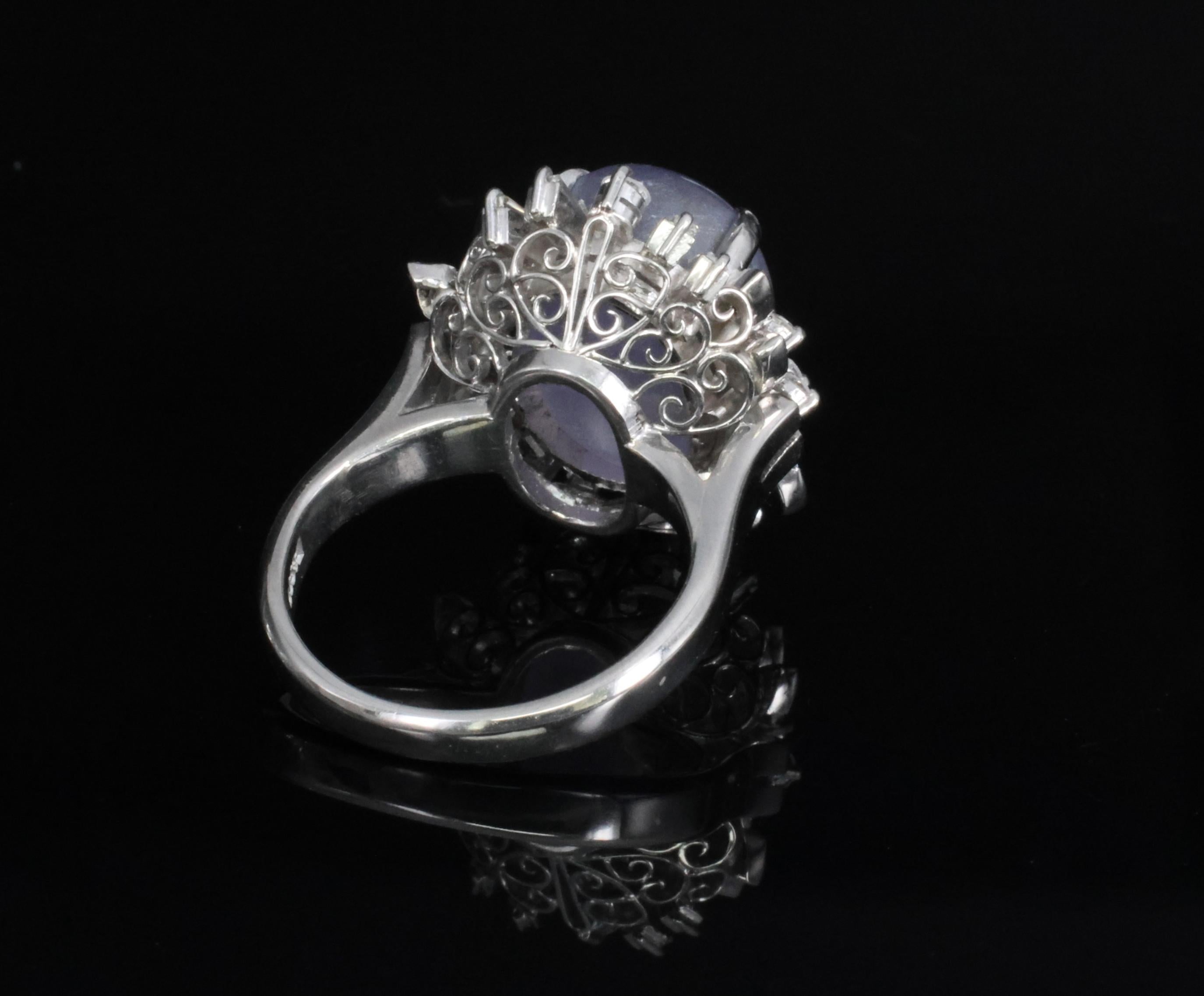 14.35ct Natural Purple Star Sapphire & 0.66ct Diamond Platinum Ring, Size 5.25