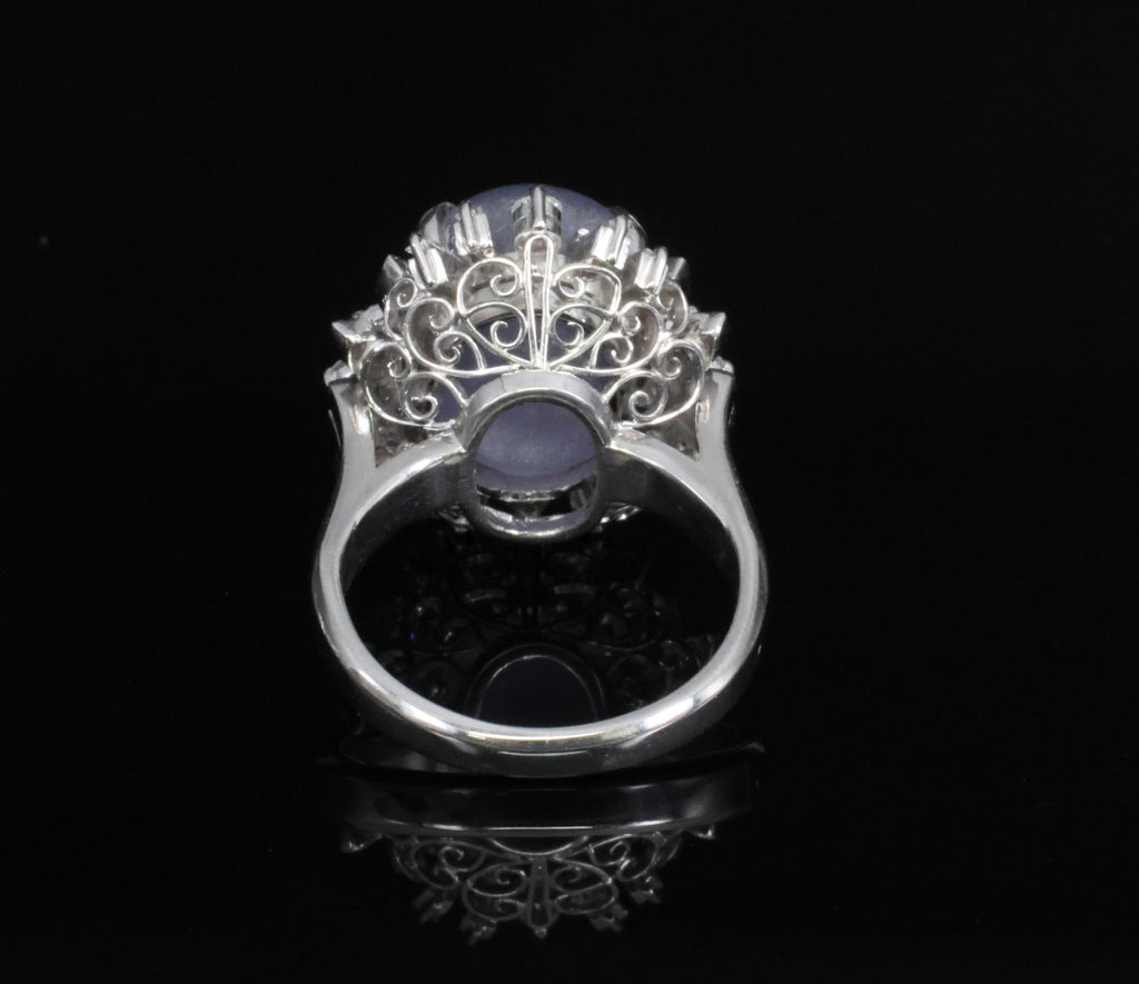 14.35ct Natural Purple Star Sapphire & 0.66ct Diamond Platinum Ring, Size 5.25