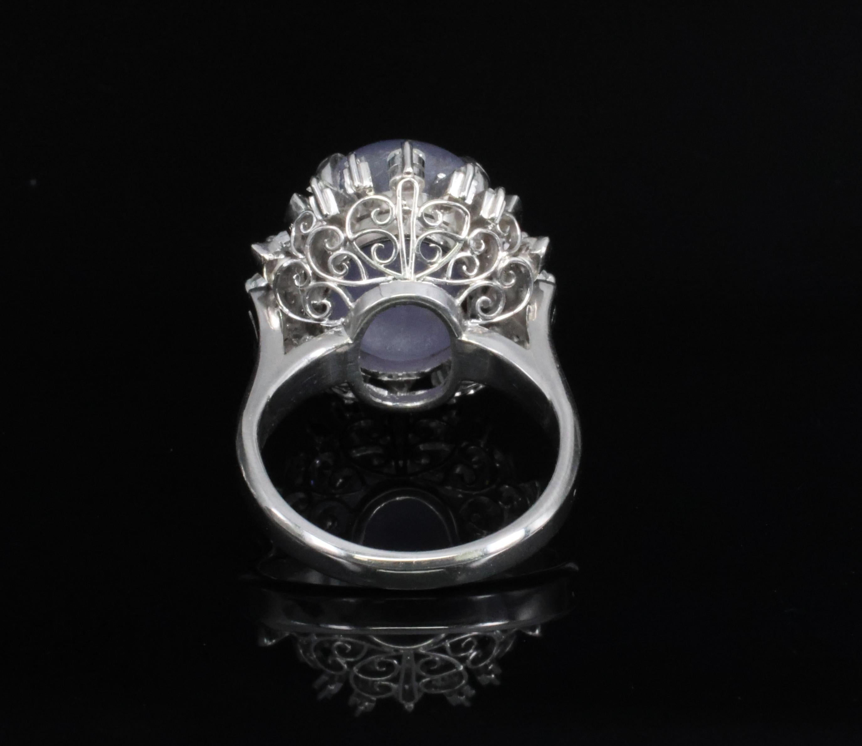 14.35ct Natural Purple Star Sapphire & 0.66ct Diamond Platinum Ring, Size 5.25