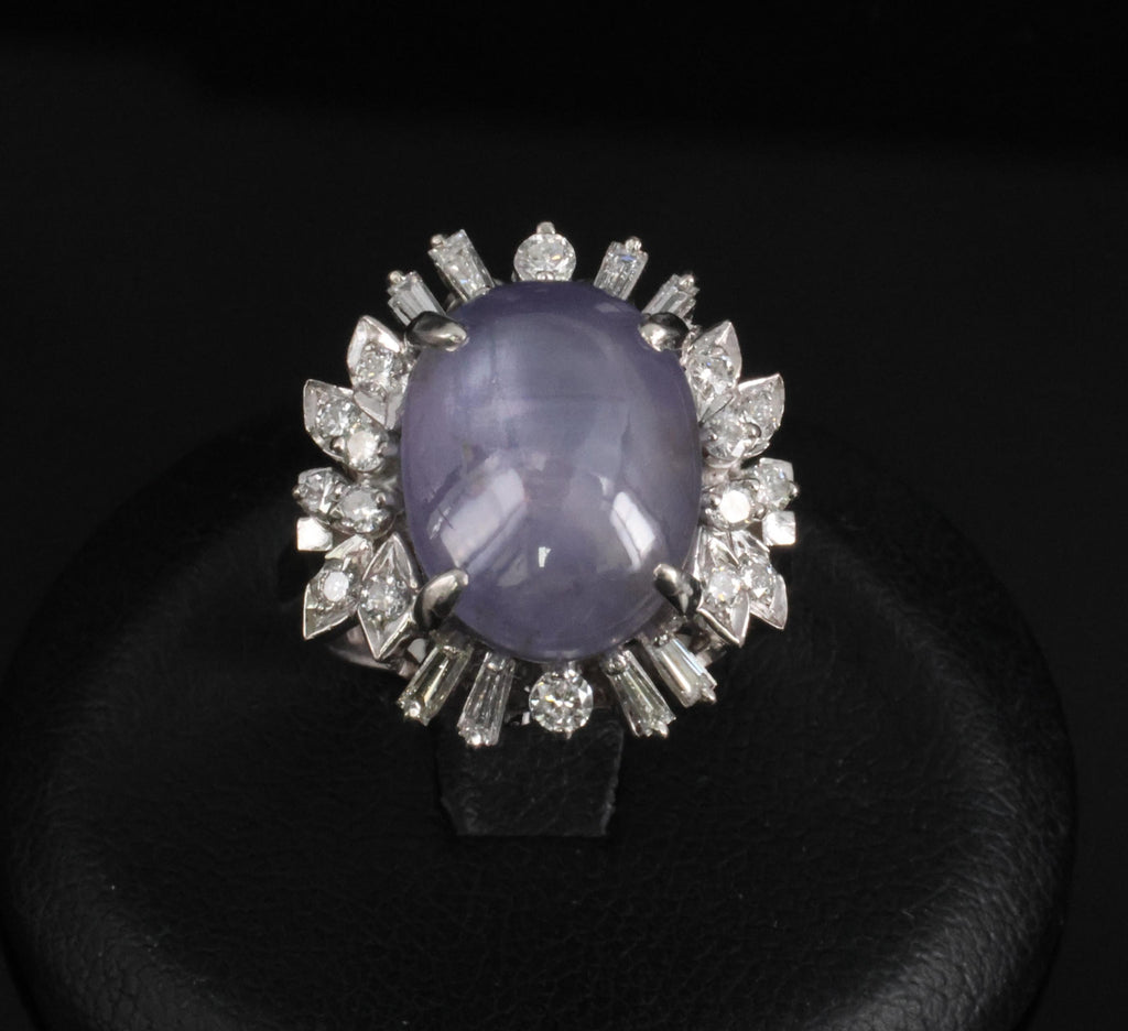 14.35ct Natural Purple Star Sapphire & 0.66ct Diamond Platinum Ring, Size 5.25