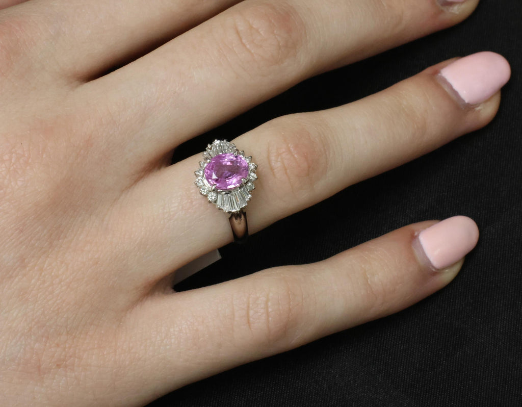 Fine 1.83ct Vivid Pink Sapphire & 0.58ct Diamond Platinum Ring Size 6.5, 5.7g