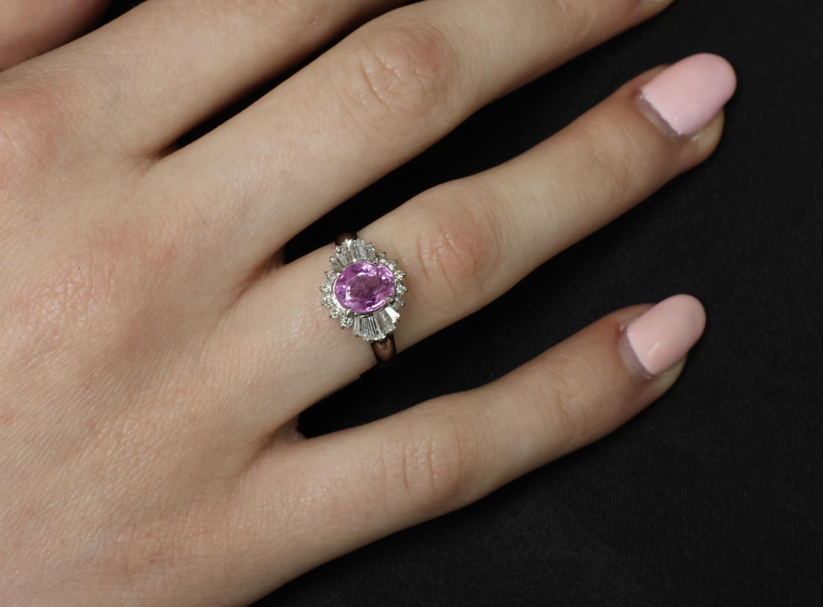 Fine 1.83ct Vivid Pink Sapphire & 0.58ct Diamond Platinum Ring Size 6.5, 5.7g