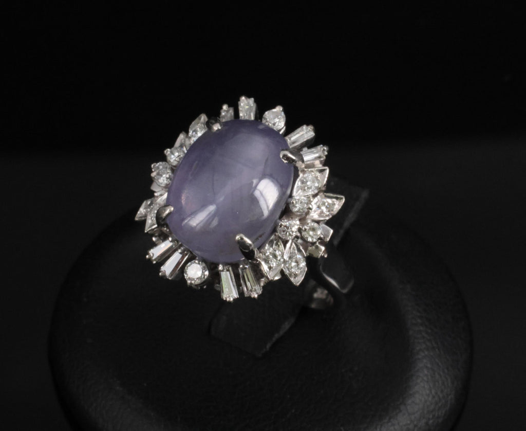 14.35ct Natural Purple Star Sapphire & 0.66ct Diamond Platinum Ring, Size 5.25