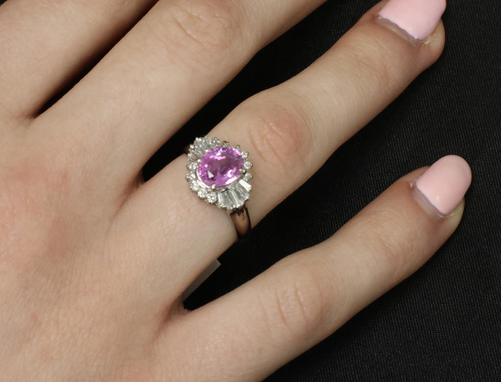 Fine 1.83ct Vivid Pink Sapphire & 0.58ct Diamond Platinum Ring Size 6.5, 5.7g