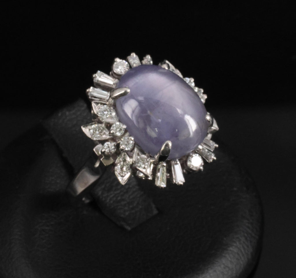 14.35ct Natural Purple Star Sapphire & 0.66ct Diamond Platinum Ring, Size 5.25