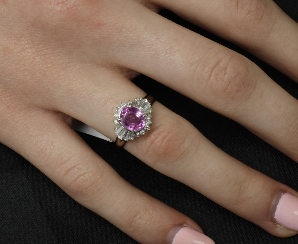 Fine 1.83ct Vivid Pink Sapphire & 0.58ct Diamond Platinum Ring Size 6.5, 5.7g