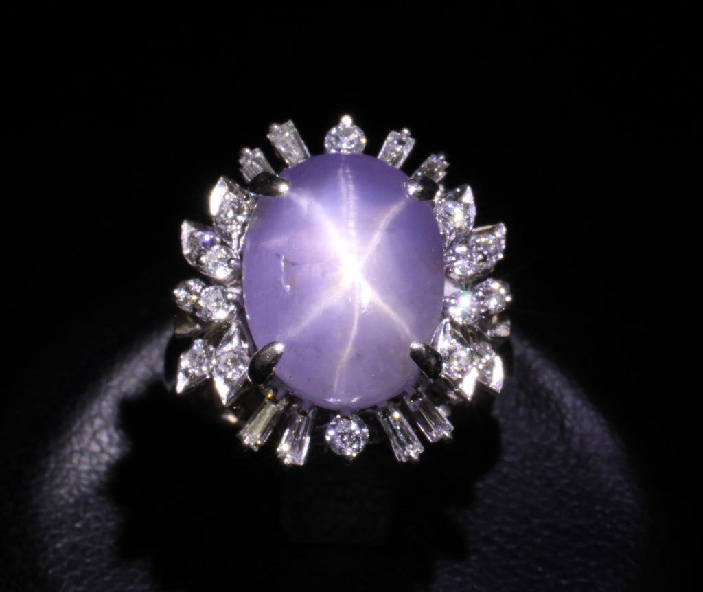14.35ct Natural Purple Star Sapphire & 0.66ct Diamond Platinum Ring, Size 5.25