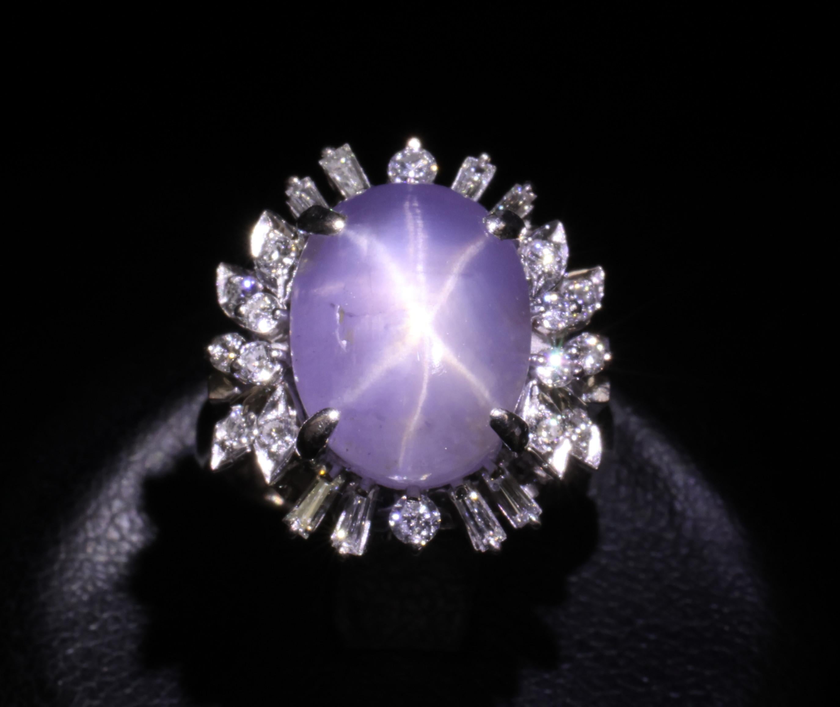 14.35ct Natural Purple Star Sapphire & 0.66ct Diamond Platinum Ring, Size 5.25